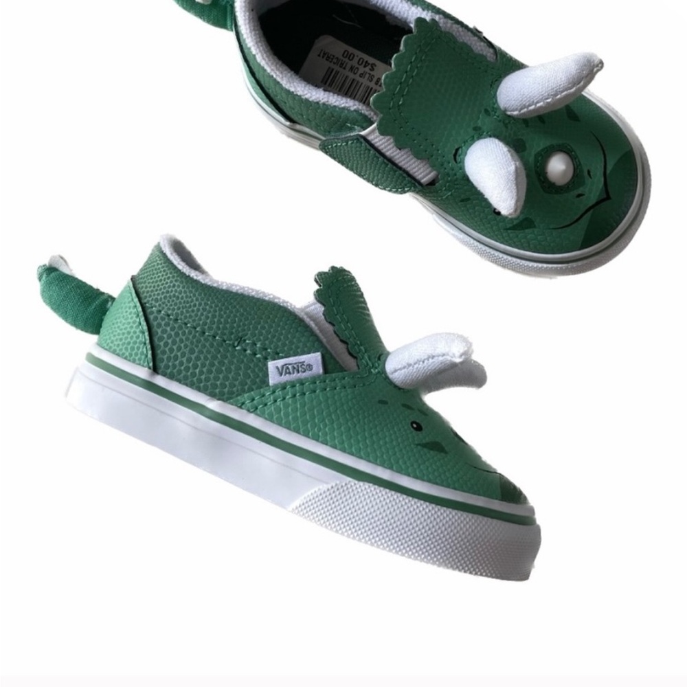 Vans Toddler New Vans Green Triceratop Dinosaur Slip On Sneakers